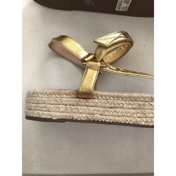 Schutz Sandalia Salto Baixo Jute Gold Metallic Platform Sandals - Picture 9 of 12
